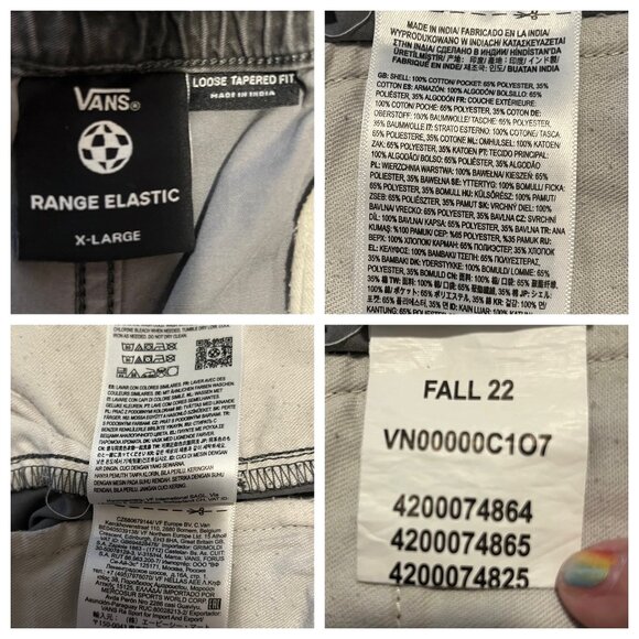 Vans Range Elastic Loose Tapered Fit Pants X-Large Gray Cotton Blend Casual Mens - Picture 12 of 16